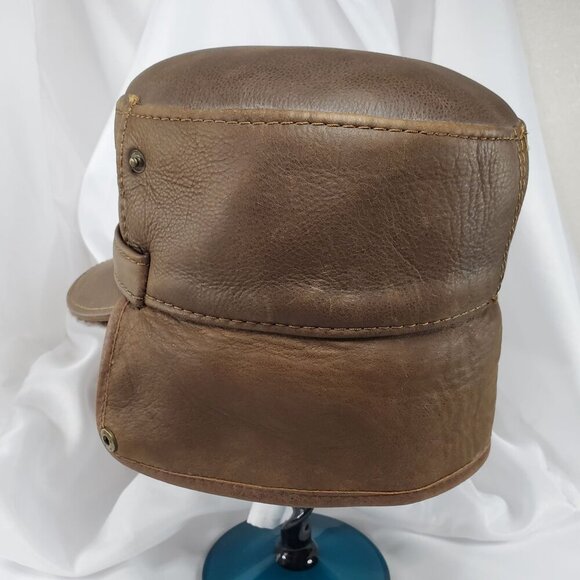 Ricardo BH Brown Leather Aviator Hat With Faux Fur Lining Elmer Fudd Ear flaps - Picture 14 of 16